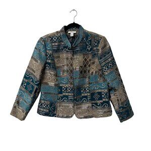 DRESSBARN JACKET TAPESTRY COLORFUL ABSTRACT FULL ZIP SIZE XL ART TO WEAR